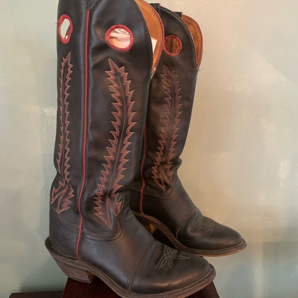 Women's Tony Lama Western Cowboy Boots with Red Stitching Size 9.5